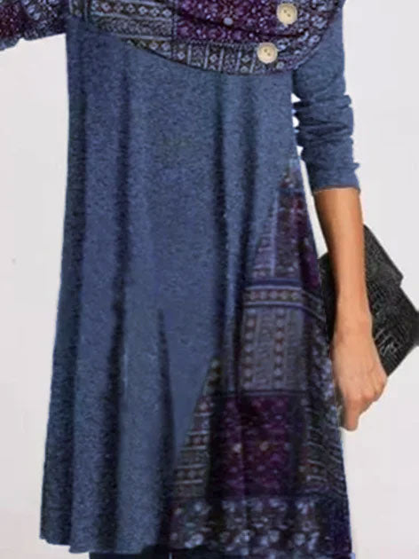 Abstract Print Patchwork Long Sleeves Short Dress