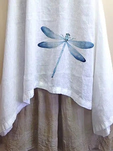 Dragonfly Print Short Sleeves Two Piece Midi Dress