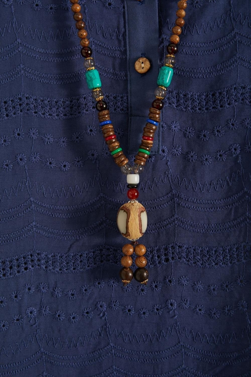 Long Vintage Handmade Buddha Beads Necklace