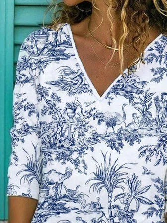 Abstract Print V-neck Casual Long Sleeves Sweatshirt