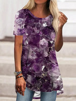 Amethyst Print Crew Neck Short Sleeves T-shirt