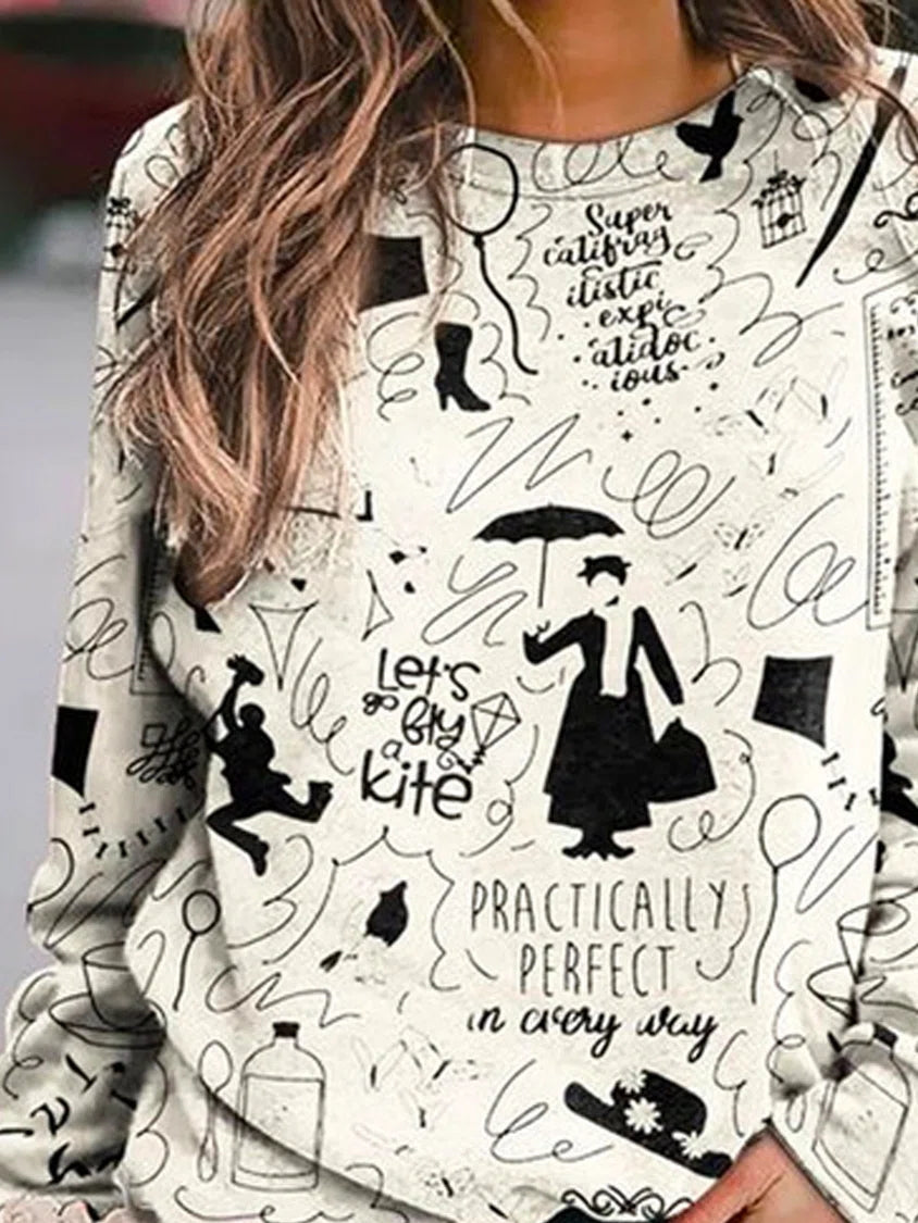 Abstract Letter Print O-neck Long Sleeves Sweatshirt