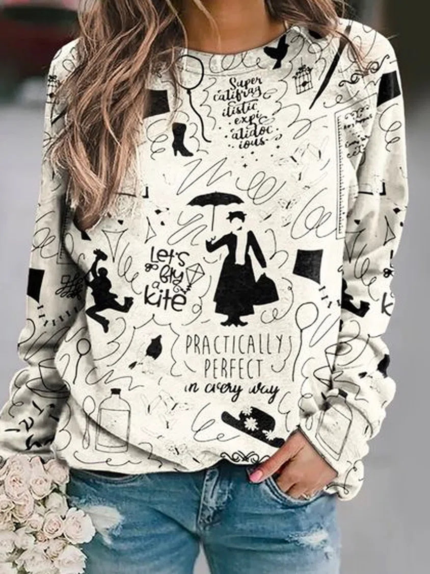 Abstract Letter Print O-neck Long Sleeves Sweatshirt