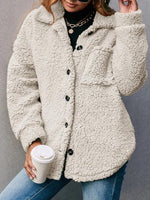 Plain Collared Buttons Fleece Long Sleeves Warm Coat