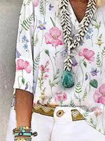 Floral Print V-neck Casual 3/4 Sleeves Blouse