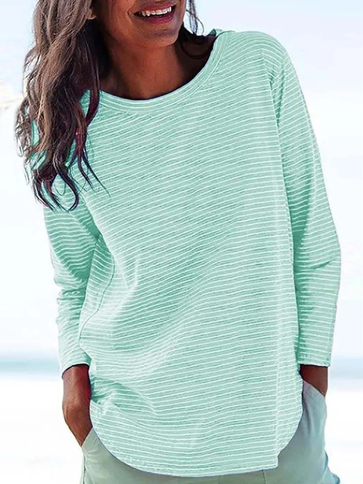 Stripe Print Round Neck Long Sleeves Sweatshirt