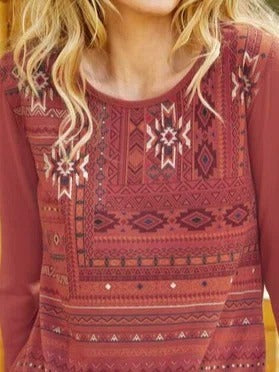 Ethnic Print Round Neck Long Sleeves Sweatshirt