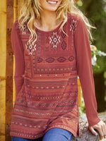 Ethnic Print Round Neck Long Sleeves Sweatshirt