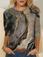 Marbling Print Round Neck Long Sleeves Sweatshirt
