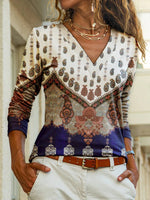 Geometric Print V-neck Long Sleeves Sweatshirt