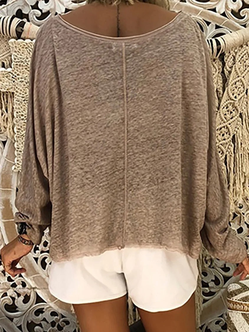 Solid Color V-neck Casual Long Sleeves Sweatshirt