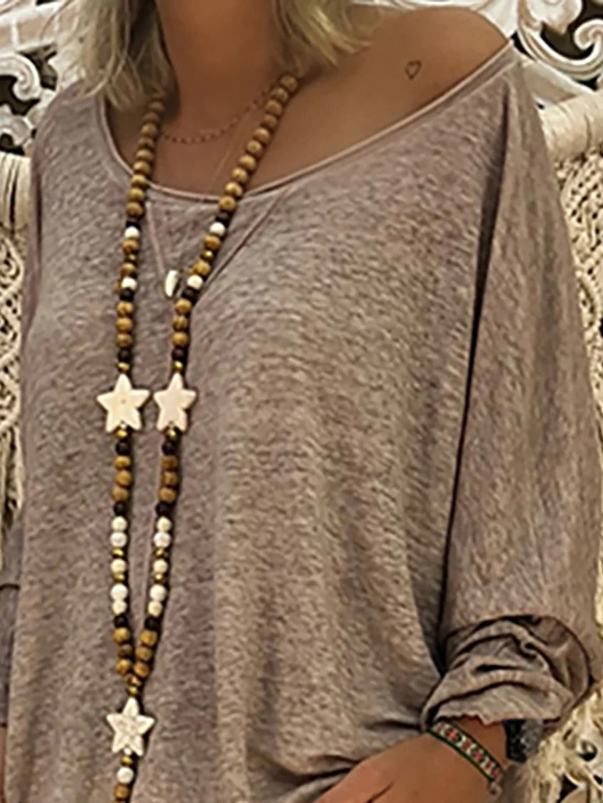 Solid Color V-neck Casual Long Sleeves Sweatshirt