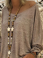 Solid Color V-neck Casual Long Sleeves Sweatshirt