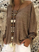 Solid Color V-neck Casual Long Sleeves Sweatshirt