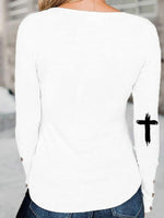 Alphabet Print Crew Neck Buttons Long Sleeves Sweatshirt