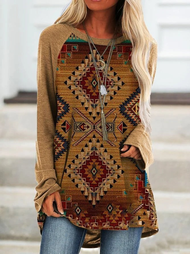 Geometric Print Round Neck Long Sleeves Sweatshirt
