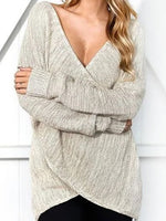 Solid Color V-neck Casual Long Sleeves Sweater