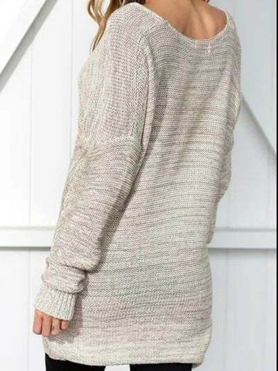 Solid Color V-neck Casual Long Sleeves Sweater