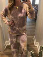 Tie-dye Print Crew Neck Long Sleeves Two Piece Suit