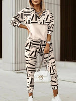 Geometric Print V-neck Long Sleeves Two Piece Suit