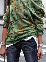 Floral Birds Print Round Neck Long Sleeves Sweatshirt