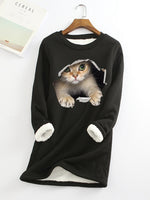 Crew Neck Cat Casual Thermal Underwear