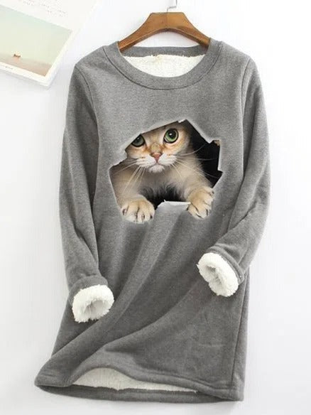 Crew Neck Cat Casual Thermal Underwear