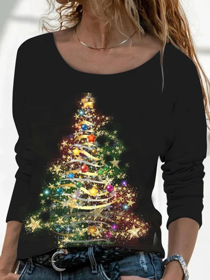 Crew Neck Christmas Tree Holiday Long Sleeve T-shirt/Tee