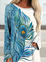Boho Floral-Print A-Line Long Sleeve Shirts & Tops