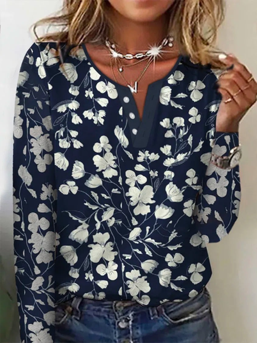 Floral Vacation Loose V Neck T-Shirt