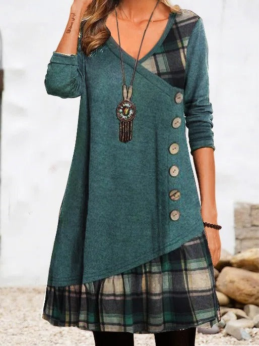 V Neck Geometric Casual Autumn Natural Daily Long sleeve A-line Dresses