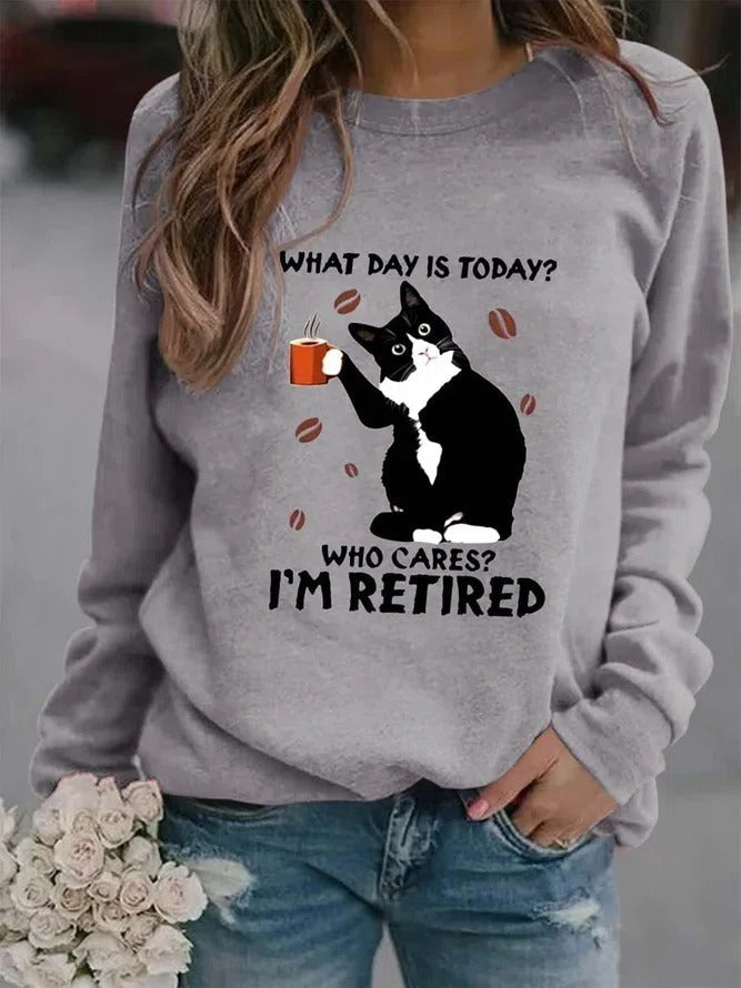 Black Cat What Day Is Today Who Care Letters Sweatshirts