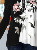 Color Block Floral V-Neck Buttons Long Sleeves Sweatshirts