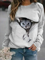 Cat Print Crew Neck Long Sleeves Sweatshirt