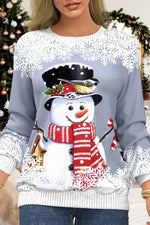 Christmas Snowman Print Round Neck Long Sleeves Sweatshirt