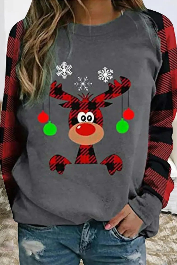 Christmas Cartoon Print Crew Neck Long Sleeves Sweatshirt