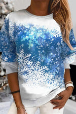 Christmas Snowflake Print Crew Neck Long Sleeves Sweatshirt