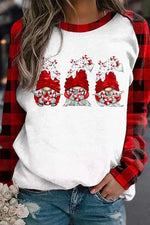 Christmas Gnomes Plaid Print Crew Neck Long Sleeves Sweatshirt