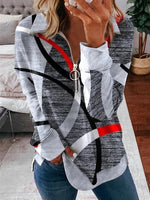 Geometric Print Half Zip Lapel Long Sleeves Sweatshirt