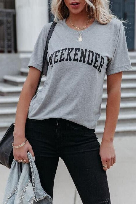 WEEKENDER Print Round Neck Short Sleeves T-shirt