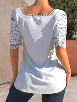 Solid Color Lace Square Neck Short Sleeves T-shirt