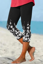 Floral Print Casual Elastic Waist Cropped Leggings