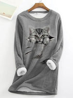Grey Fun Cat Fleece Thermal Underwear
