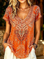 Women's Boho Paisley Print Short Sleeve Top
