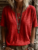 Women's Vintage Ethnic Pink Mandala Art Printed Casual Round Neck Short Sleeve Cotton T-shirt