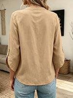 Women's Casual Three-quarter Sleeve Cotton And Linen Shirt