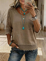 Women's Retro-casual V-neck Top With Pockets