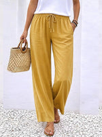Linen Wide Leg Pants Elastic Waist Stretch Summer