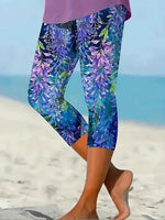 High Waist Floral Print Capri Leggings Stretch Slim Fit