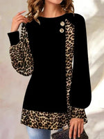 Casual Leopard Print Stitching Long-sleeved Sweatshirt